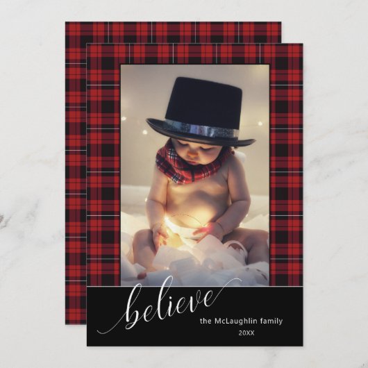 Kalligrafie Script glauben Weihnachten Tartan Foto (Vorne/Hinten)