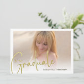 Kalligrafie Script Gold Minimalistisch zwei Fotos Einladung (Stehend Vorderseite)