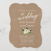 Kalligrafie Script Green Floral Wedding Kraft Einladung (Vorne/Hinten)