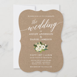 Kalligrafie Script Green Floral Wedding Kraft Einladung