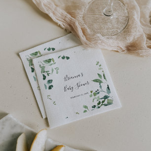 Kalligrafie Script Green Foliage Baby Shower Serviette