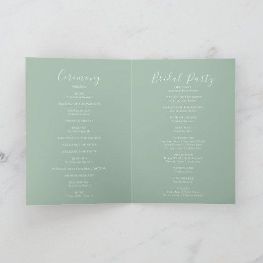 Kalligrafie Script Green Foliage Folded Wedding Programm (Innenseite)