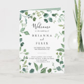 Kalligrafie Script Green Foliage Folded Wedding Programm (Vorderseite)