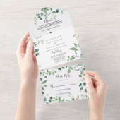 Kalligrafie Script Green Foliage Wedding All In One Einladung (Abreißen)