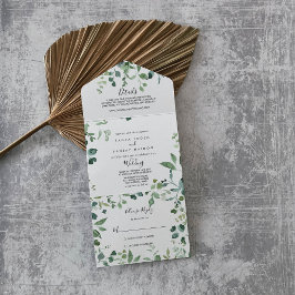 Kalligrafie Script Green Foliage Wedding All In One Einladung