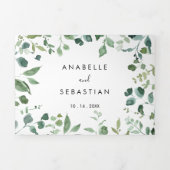 Kalligrafie Script Green Foliage Wedding Dreifach Gefaltete Einladung (Cover)