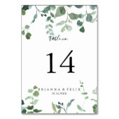 Kalligrafie Script Green Foliage Wedding Tischnummer (Rückseite)