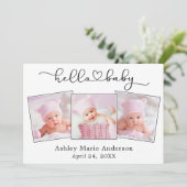 Kalligrafie Script Heart 3 Foto Hello Baby Ankündigung (Stehend Vorderseite)