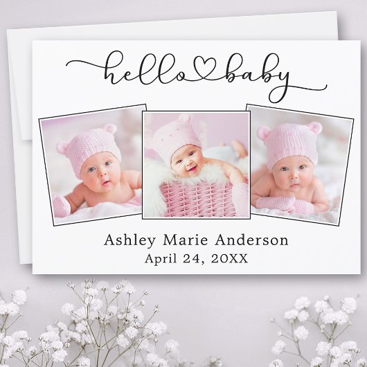 Kalligrafie Script Heart 3 Foto Hello Baby Ankündigung