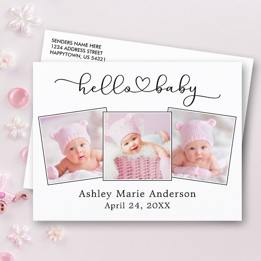 Kalligrafie Script Heart 3 Foto Hello Baby Postkarte