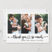 Kalligrafie Script Heart 3 Foto Wedding Dankeskarte (Vorderseite)