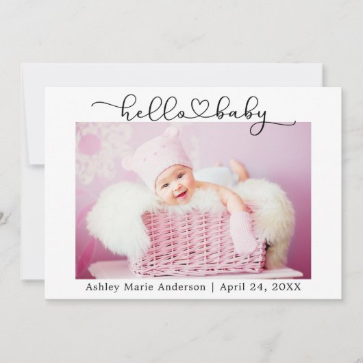 Kalligrafie Script Heart Hello Baby 4 Foto Ankündigung (Vorderseite)