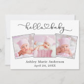 Kalligrafie Script Herz 4 Fotos Hello Baby Ankündigung (Vorderseite)