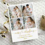Kalligrafie Script Herzlich Willkommen im 4 Foto G Feiertagskarte<br><div class="desc">Moderne Kalligraphie Herzensschrift Weihnachten 4 Foto Weihnachtskarte - Goldener Text</div>