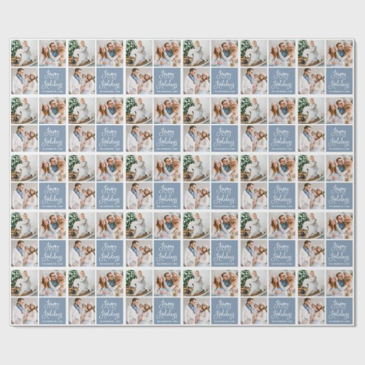 Kalligrafie Script Holiday 3 Foto Dusty Blue Geschenkpapier (Flach)