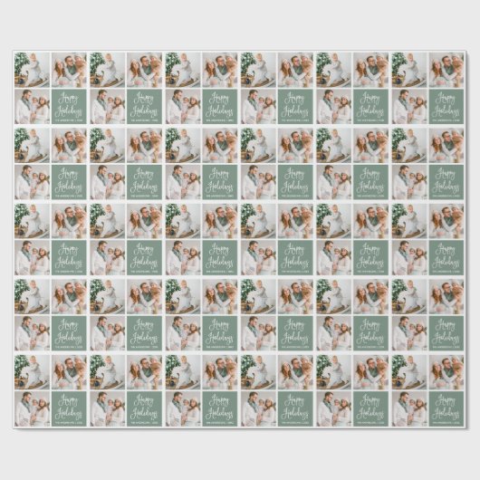 Kalligrafie Script Holiday 3 Foto Sage Green Geschenkpapier (Flach)