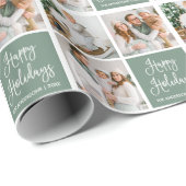 Kalligrafie Script Holiday 3 Foto Sage Green Geschenkpapier (Rolleneckpunkt)