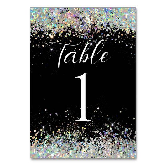 Kalligrafie Script Holographic Glitzer Black Tischnummer (Rückseite)