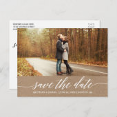 Kalligrafie Script Kraft Save the Date Foto Postkarte (Vorne/Hinten)