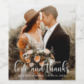 Kalligrafie Script-Liebe und Dank Foto Hochzeit Weinetikett (Einzelnes Label)