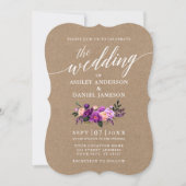 Kalligrafie Script Lila Floral Wedding Kraft Einladung (Vorderseite)