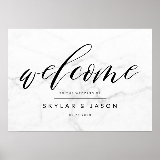 Kalligrafie Script Marble & Black Welcome Wedding Poster (Vorne)