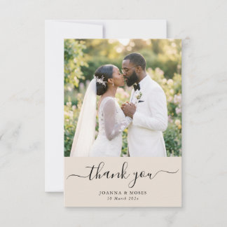 Kalligrafie-Script Moderne Foto-Hochzeit Dankeskarte