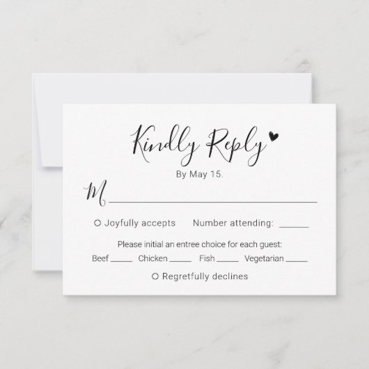 Kalligrafie Script Moderne Herz Wedding RSVP Card (Vorderseite)