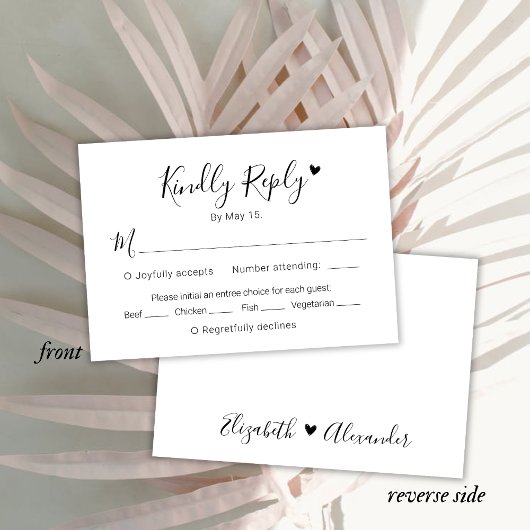 Kalligrafie Script Moderne Herz Wedding RSVP Card Karte