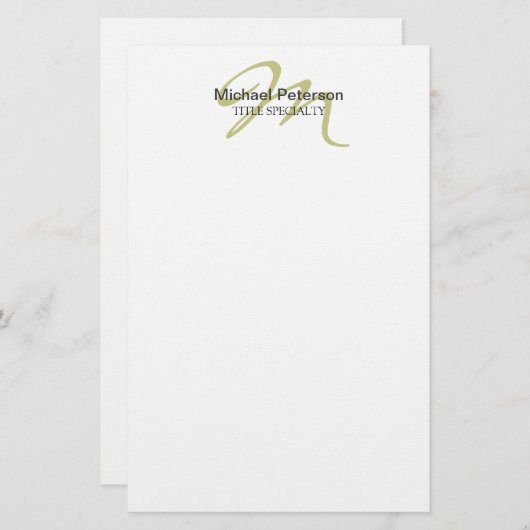 Kalligrafie Script Monogram Initial Modern Briefpapier (Vorne/Hinten)