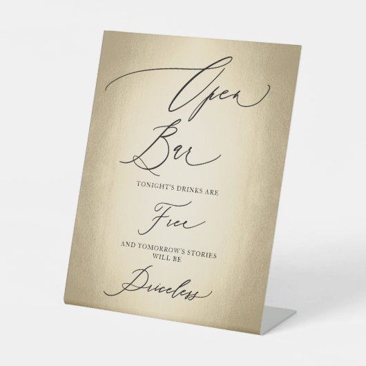 Kalligrafie Script Open Bar Priceless Wedding Sockelschild (Vorderseite)