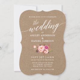 Kalligrafie Script Pink Floral Wedding Kraft Einladung