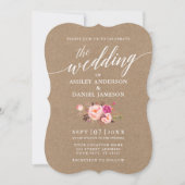 Kalligrafie Script Pink Floral Wedding Kraft Foto Einladung (Vorderseite)