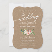 Kalligrafie Script Pink White Floral Wedding Kraft