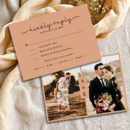 Kalligrafie Script Rustic Terracotta Foto Wedding RSVP Karte