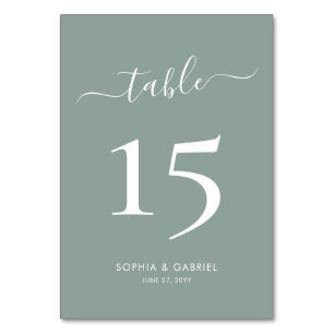 Kalligrafie Script Sage Green Double Sided Wedding Tischnummer