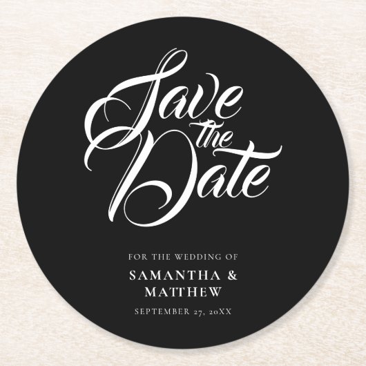 Kalligrafie Script Save the Date Einladung Runder Pappuntersetzer (Vorderseite)