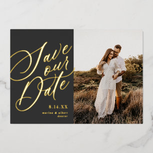 Kalligrafie Script Save the Date Foto Gold Foil I Folieneinladung