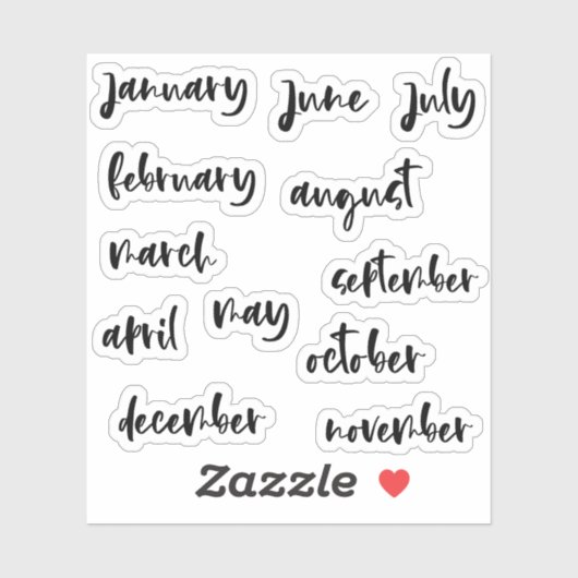 Kalligrafie Script Schwarze Monate des Jahres Aufkleber (Blatt)