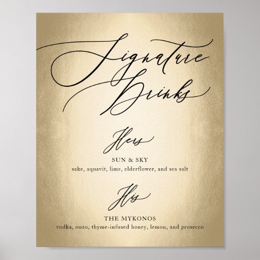 Kalligrafie Script Signature Drinks Wedding Sign Poster (Vorne)