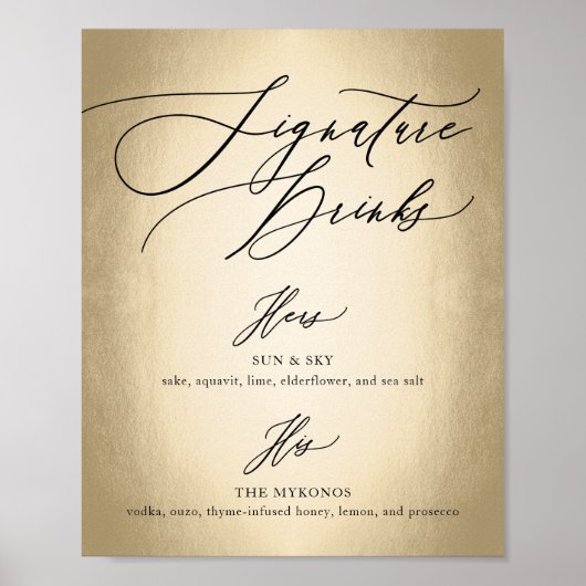 Kalligrafie Script Signature Drinks Wedding Sign Poster (Vorne)