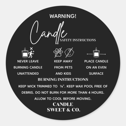 Kalligrafie Script-Warnung Candle Black Modern Runder Aufkleber (Vorderseite)