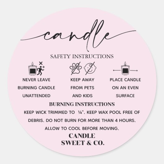 Kalligrafie Script-Warnung Candle Pink Blush Runder Aufkleber (Vorderseite)