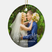 Kalligrafie Script Wedding Foto Verheiratet und Me Keramik Ornament (Links)
