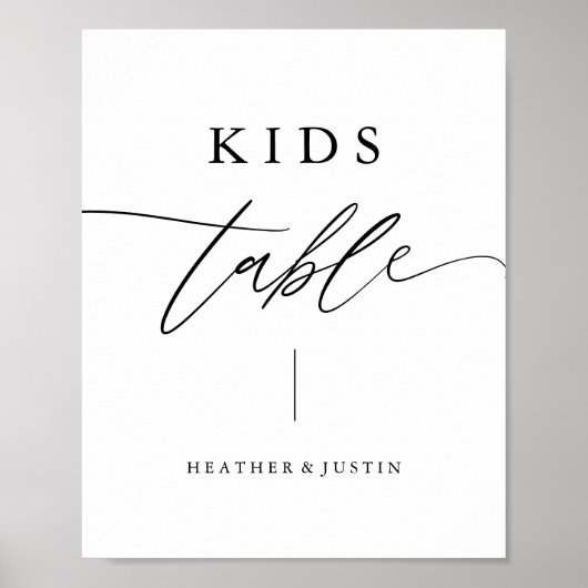 Kalligrafie Script Wedding Kids Table Sign Poster (Vorne)