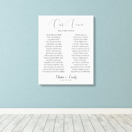 Kalligrafie Script Wedding Vows Canvas Print Leinwanddruck (Insitu (Holzboden))