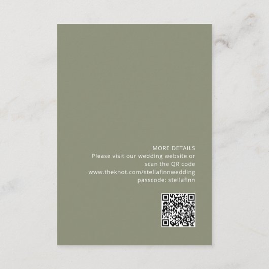 Kalligrafie-Seite Grüne Details QR-Code Hochzeit Begleitkarte (Rückseite)