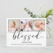 Kalligrafie Seligen 3 Fotos Geburt Ankündigung (Stehend Vorderseite)