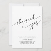 Kalligrafie Sie sagte ja Minimalistisches Brautpar Einladung (Vorderseite)