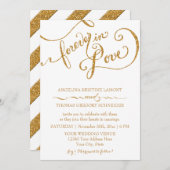Kalligrafie-Skript für immer in Liebe Gold Glitzer Einladung (Vorne/Hinten)
